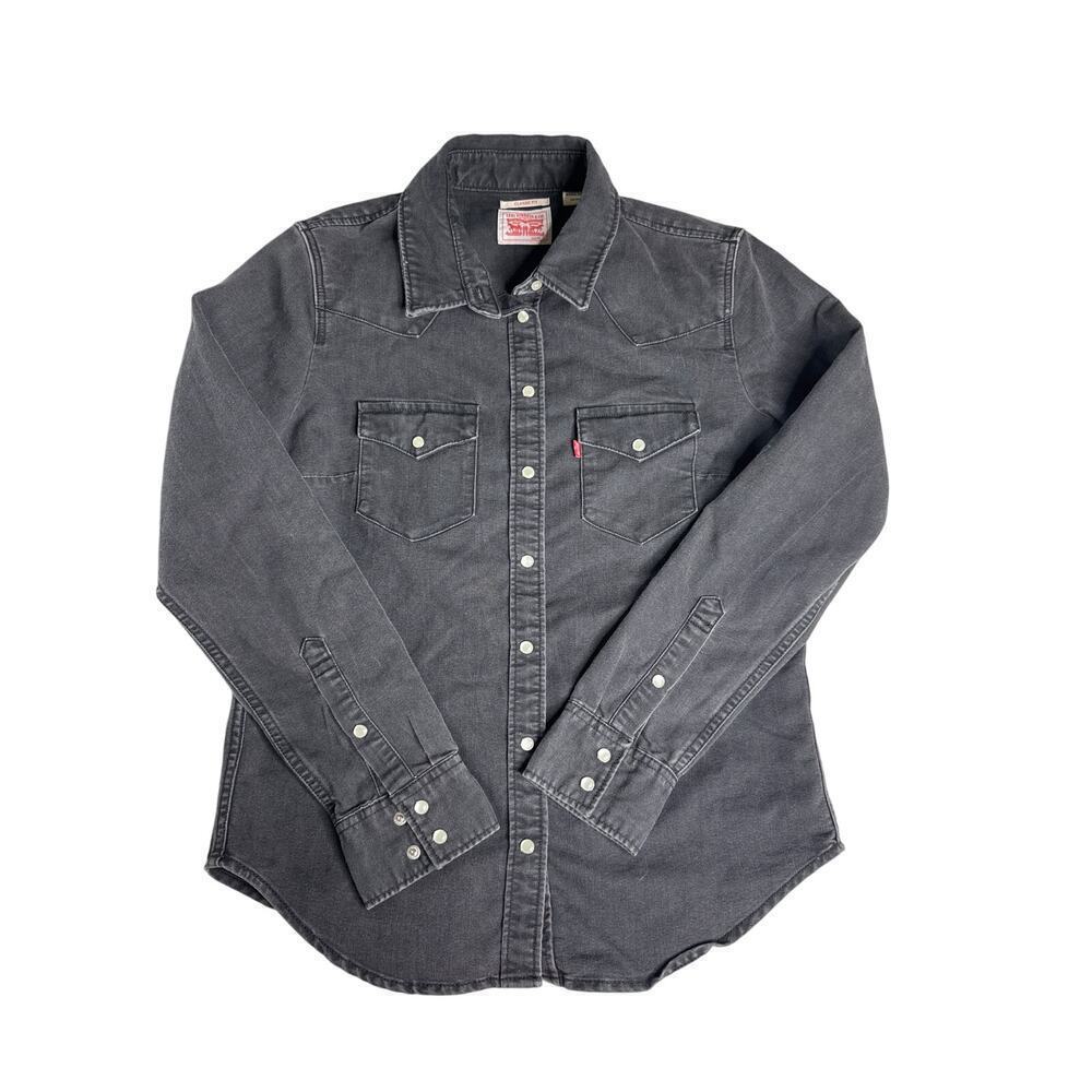 Levi’s Standard Fit Pearl Snap Button Down Shirt XS Grey Fringe Western - Picture 2 of 7